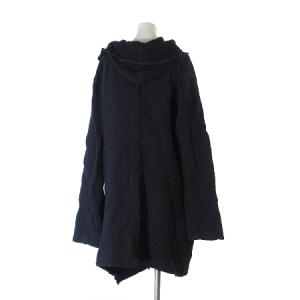 me ISSEY MIYAKE カーディガン 羽織 ロング 長袖 フード シワ加工 コットン ウール混 ネイビー アウター