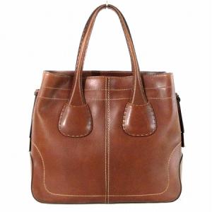 TOD'S トートバッグ ハンド レザー ステッチ ロゴ ブラウン