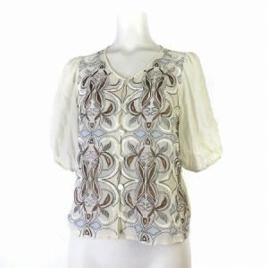 21SS シャツ ブラウス Vネック 五分袖 刺繍 リボン ベルト ホワイト 36