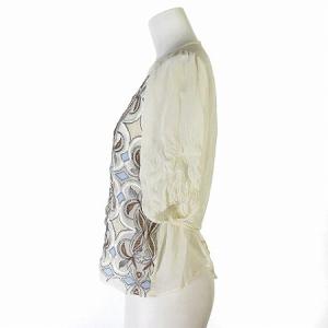 GRACE CONTINENTAL 21SS シャツ ブラウス Vネック 五分袖 刺繍 リボン ベルト ホワイト 36