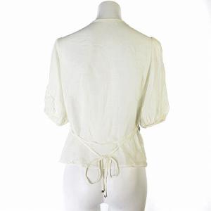 GRACE CONTINENTAL 21SS シャツ ブラウス Vネック 五分袖 刺繍 リボン ベルト ホワイト 36