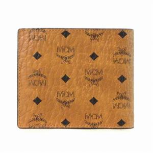 MCM 二つ折り財布 ロゴ 総柄 レザー ブラウン