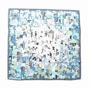 LOUIS VUITTON 大判スカーフ トランク柄 90 ブルー