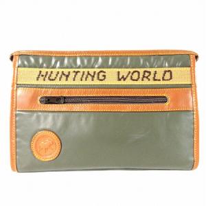 HUNTING WORLD 美品 セカンドバッグ クラッチ バチュー サーパス レザー ナイロン 男女兼用 カーキ ブラウン