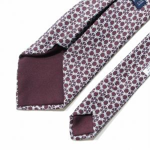 HERMES ネクタイ レギュラータイ シルク 総柄 プリント フランス製  ボルドー