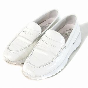 TOD'S ローファー 厚底 プラットフォーム レザー クロコ 型押し 白 ホワイト 36 1