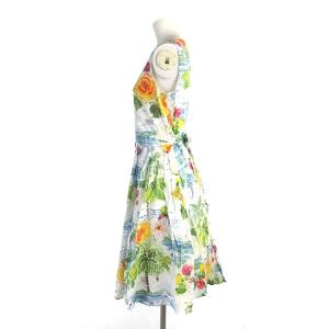 Lois CRAYON ワンピース ひざ丈 ノースリーブ 花柄 リボン シェル 貝ボタン コットン ホワイト系 M