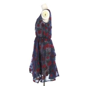 Lois CRAYON ワンピース ひざ丈 ノースリーブ 花柄 シフォン シアー イージー ペチコート付き パープル M