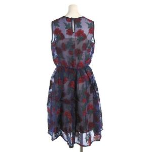 Lois CRAYON ワンピース ひざ丈 ノースリーブ 花柄 シフォン シアー イージー ペチコート付き パープル M