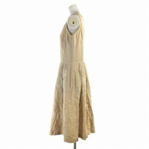 Lois CRAYON リネンひざ丈フラワーノースリーブワンピース M ベージュ 