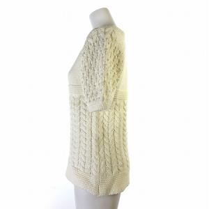 Lois CRAYON タグ付き ニット セーター 半袖 ケーブル ゲージ切替 装飾 フェイクパール ホワイト M