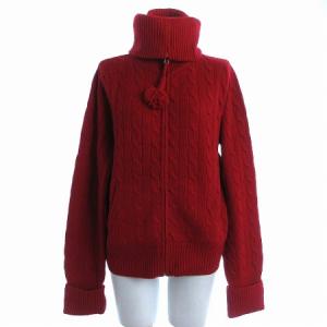 RALPH LAUREN ニット ジャケット ケーブル タートル ウール カシミヤ混 レッド