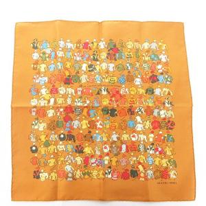 美品 カレ45 プチカレ スカーフ ハンカチ LES CHEVAUX SE RENDENT AU DEPART 騎手柄 シルク
