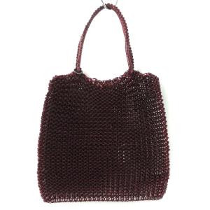 ハンドバッグ バッグ ミニ ワイヤー ロゴ スクエア レッド ボルドー