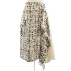 21SS タグ付き フランス製 Tourmier社製 ツイード 切替 SK スカート ひざ丈 フレア ラメ フリンジ 0221121067