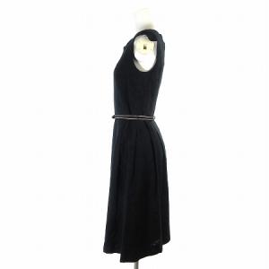 TOCCA ワンピース ひざ丈 ノースリーブ スカラップ 花柄 タック リボンベルト付き 0 ブラック