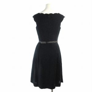 TOCCA ワンピース ひざ丈 ノースリーブ スカラップ 花柄 タック リボンベルト付き 0 ブラック