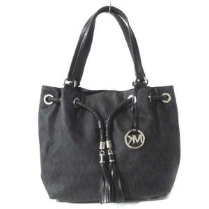 GATHERED LOGO トートバッグ タッセル ロゴ チャーム付き PVC レザー ブラック