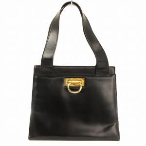 CELINE ビンテージ ハンドバッグ ターンロック ロゴ 金具 無地 レザー ブラック