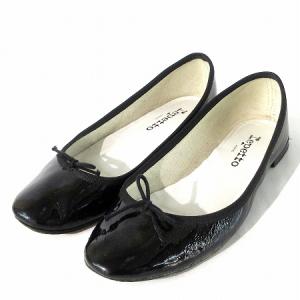 Repetto パンプス フラット バレエ シューズ エナメル リボン フランス製 ブラック