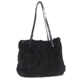 FENDI ハンドバッグ ファー ズッカ スクエア レザー ブラック