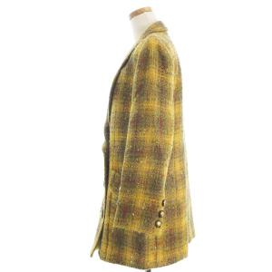 Leilian ダブルブレスト ジャケット ブレザー 金ボタン ツイード チェック ウール 9 イエロー