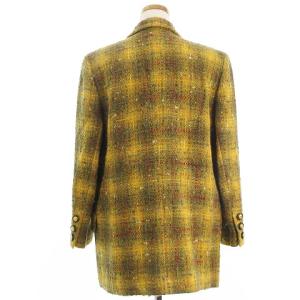 Leilian ダブルブレスト ジャケット ブレザー 金ボタン ツイード チェック ウール 9 イエロー