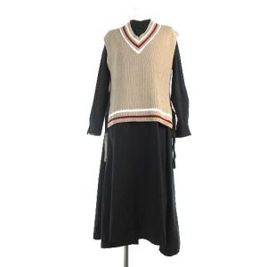21AW セットアップ チルデンニットベスト コンビワンピース バンドカラー ブラック