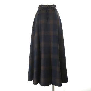 BLUE LABEL CRESTBRIDGE 18AW ウールロングチェックスカート 36 ネイビー