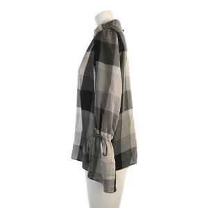 BLUE LABEL CRESTBRIDGE 美品 21SS ギャザーネック ブラウス ブロックチェック 長袖ブラック グレー 36