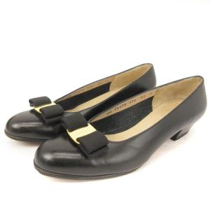 パンプス ヴァラリボン ラウンドトゥ スムース レザー ブラック 6.5 C 23.5cm