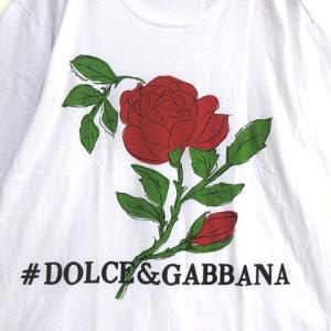 DOLCE&GABBANA Tシャツ カットソー 半袖 バラ ロゴ ♯DOLCE&GABBANA プリント ホワイト 48