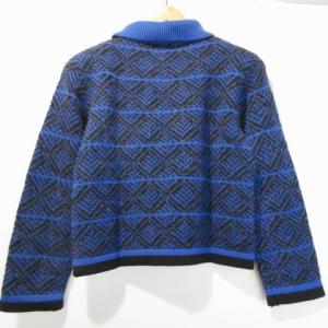 YVES SAINT LAURENT tricots 襟付き ジャガード ニット 国内正規品 総柄 Ｍ ブルー
