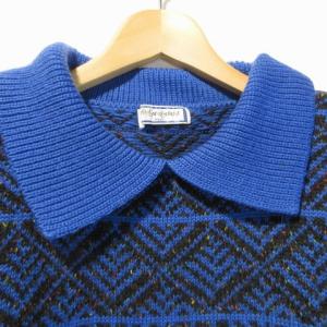 YVES SAINT LAURENT tricots 襟付き ジャガード ニット 国内正規品 総柄 Ｍ ブルー