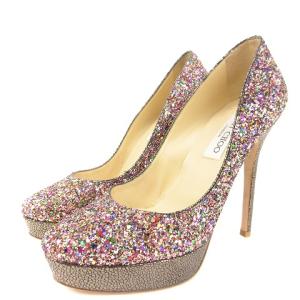 パンプス ピンヒール 厚底 グリッター 型押し ピンク系 24.5cm