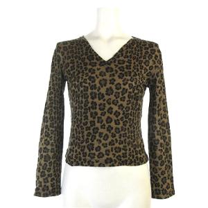 レオパードVネックウールニットカットソー ブラウン