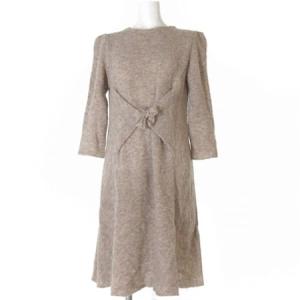 ニットワンピース リボン アルパカ混 M ベージュ