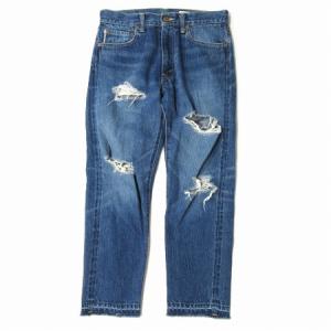 デニム パンツ ジーンズ ダメージ加工カットオフ インディゴ  26 ブルー