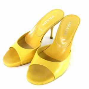 サンダル ミュール ピンヒール オープントゥ ラウンドトゥ 35 イエロー
