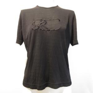 LOEWE Tシャツ カットソー 半袖 クルーネック ロゴ刺繍 イタリア製 パワーネット M ブラック