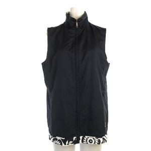 LEONARD SPORT ベスト リバーシブル 花柄 ジップアップ ハイネック ラインストーン ビジュー ネイビー