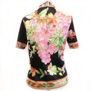 LEONARD FASHION フラワープリント カットソー ハイネック Tシャツ 半袖 ピンク M ブラック