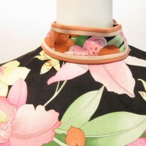 LEONARD FASHION フラワープリント カットソー ハイネック Tシャツ 半袖 ピンク M ブラック