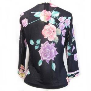 LEONARD FASHION フラワープリント シアー カットソー パワーネット Tシャツ ネイビー パープル