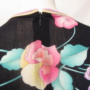 LEONARD FASHION フラワープリント シアー カットソー パワーネット Tシャツ ネイビー パープル