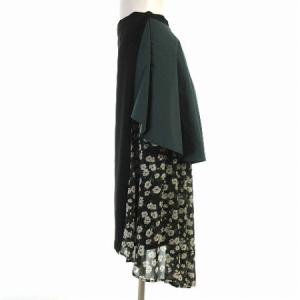 CLANE 17SS スカート ロング コットン 切替 花柄 レース ロングテール ブラック グリーン 0