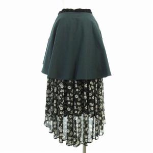 CLANE 17SS スカート ロング コットン 切替 花柄 レース ロングテール ブラック グリーン 0