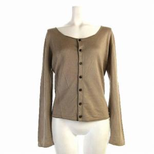 カーディガン ニット 長袖 シルク 麻混 丸首 無地 薄手 ベージュ M トップス