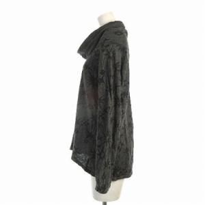 JURGEN LEHL ニットカットソー 長袖 オフタートル 総柄 リネン コットン混 グレー ブラック M