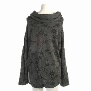 JURGEN LEHL ニットカットソー 長袖 オフタートル 総柄 リネン コットン混 グレー ブラック M